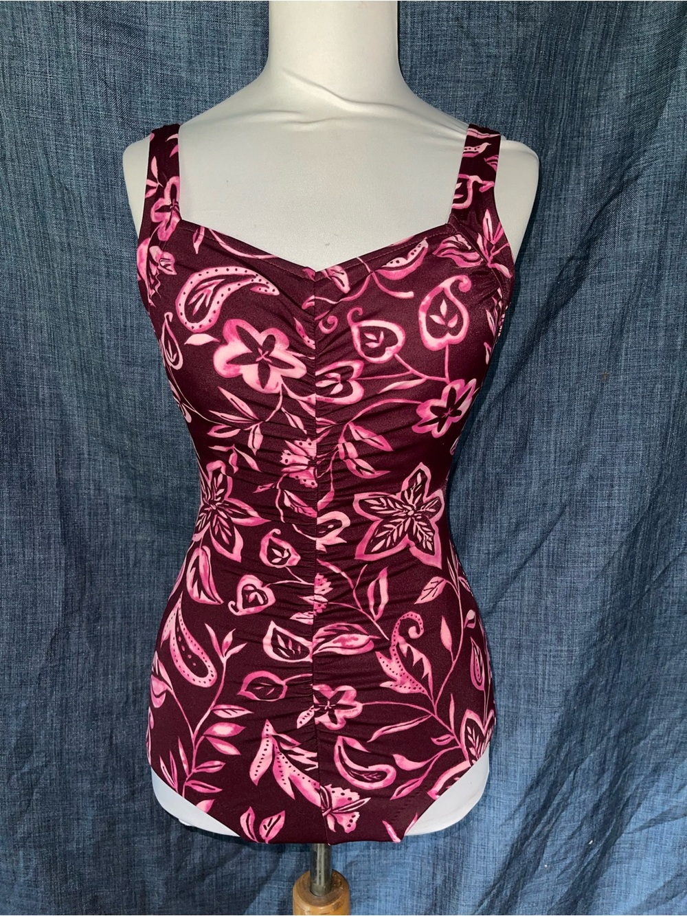 Vintage Maxine of Hollywood Pink Floral Ruched Swimsuit